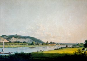 Pillnitz ja sen ympäristö Dresdenin lähellä (värikaiverrus).