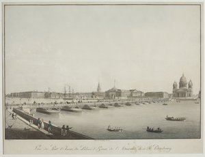 Näkymä Iisakin sillalle Pietarissa - Christian Gottlieb Hammer (1779-1864). Etsaus, akvarelli, ennen 1820. Pietarin valtionhistoriallinen museo