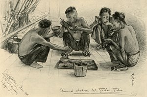 Kiinalaiset miehistön jäsenet syömässä "Knivsbergillä", 1898. tekijältä Christian Wilhelm Allers
