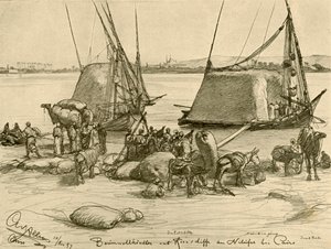 Puuvillan lastaus viljaveneisiin, Niili, Kairo, Egypti, 1898. tekijältä Christian Wilhelm Allers