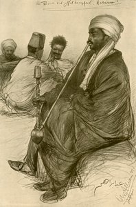 Mies polttaa vesipiippua Hatasoo-höyrylaivalla Egyptissä, 1898. tekijältä Christian Wilhelm Allers