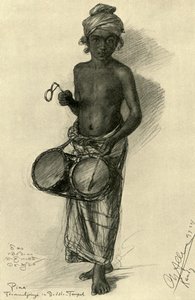 Pina - rumpalipoika buddhalaisessa temppelissä, Kandyssa, Ceylonissa, 1898. tekijältä Christian Wilhelm Allers