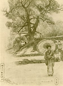 Nainen päivänvarjoineen, Nagasaki, Japani, 1898. tekijältä Christian Wilhelm Allers