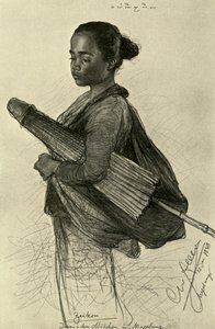 Nuori nainen päivänvarjolla, Magalang, Java, 1898. tekijältä Christian Wilhelm Allers