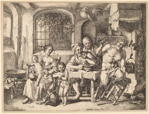 Satyr vierailee talonpoikaperheen luona tekijältä Christian Wilhelm Ernst Dietrich