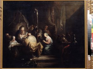 ""Ympärileikkaus"" (Circumcision) maalaus Christian Wilhelm Ernst Dietrich (1712-1774) 1763 valtion taidemuseo Tula Venäjä tekijältä Christian Wilhelm Ernst Dietrich