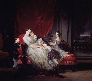 Muotokuva suurherttuatar Maria Nikolajevnasta lastensa kanssa, 1849