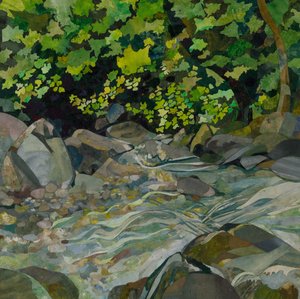 Honister Stream, 2023 (vesivärillä maalattu paperikollaasi) tekijältä Christine McKechnie