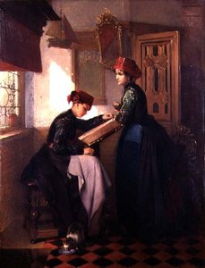 Hindeloopen Girls in an Interior (öljy paneelissa)