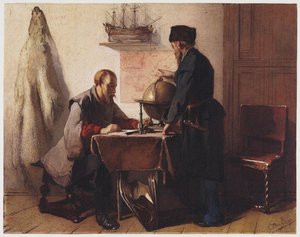 Jacob van Heemskerk ja Willem Barendsz. suunnittelevat matkaansa arktiselle alueelle vuonna 1594
