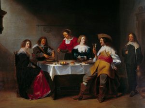 Yksityiskohta "" Yrityksen aterian"" maalaus Christophe Van Der Lamen (1606-1651) (ec.flam) 17th century Rouen, Musee des Beaux Arts.