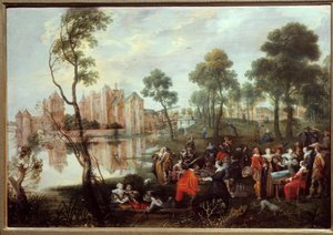 Välipala Gallant Scene Parkissa. Christophe Van der Lamenin (1606-1651) maalaus