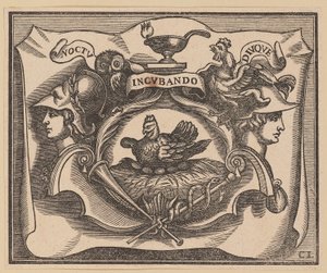 Vinjetti Hollannin ja Seelannin prinssien C. Peregrinen otsikkosivulle tekijältä Christoffel Jegher after Sir Peter Paul Rubens