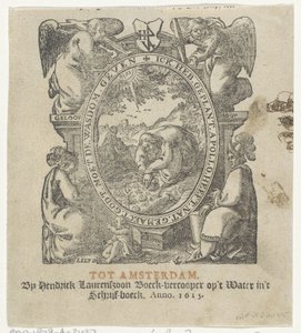 Otsikkovinjetti, jossa mies istuttaa kasveja tekijältä Christoffel van Sichem (II) (possibly)