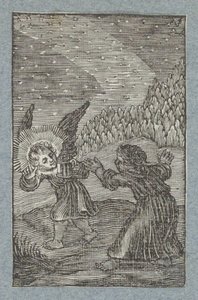 Enkeli lyhtyneen näyttää lapselle tien Pia Desideria (sarjan nimi) tekijältä Christoffel van Sichem (II)