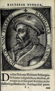 Balthasar Hubmaier, kuvitus "Apocalypsis insignium aliquot heresiarcharum" -julkaisusta, julkaisija Hendrik van Haestens, Amsterdam tekijältä Christoffel van the Elder Sichem