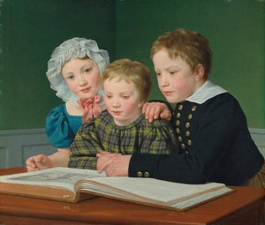 Muotokuva C.F. Holmin lapset. Adam Vilhelm, Pauline Frederikke ja Johan Chr. Julius tekijältä Christoffer Wilhelm Eckersberg