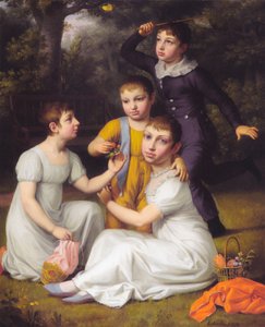 Muotokuva Johannes Søbøtkerin neljästä vanhimmasta lapsesta Hummeltoftessa. tekijältä Christoffer Wilhelm Eckersberg