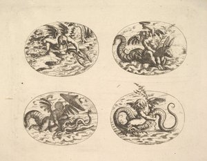 Putti merihirviöillä, lautaset Neue Grotessken Buchista, 1610.