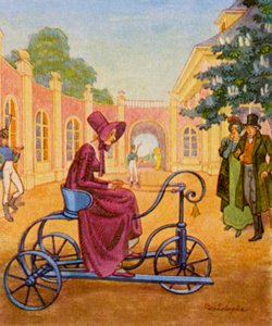 Draisinenfahren / Handcar Driving (värillinen litografia)