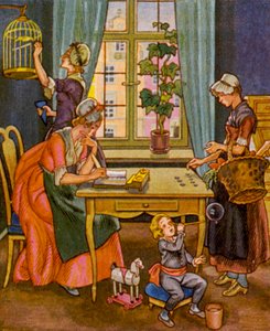 Haushaltsabrechnung / Kotitalouden kirjanpito (värillinen litografia)