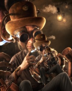 Sisäkkäiset steampunk-keksijät tekijältä Christophe Kiciak