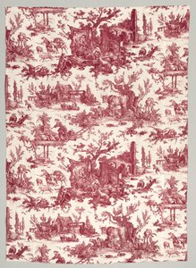 Kuparipainettu puuvillanauha Les plaisirs de la ferme Designilla, 1785-1790.
