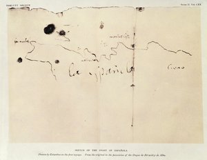 Luonnos Espanolan rannikosta, jonka Kolumbus on piirtänyt ensimmäisellä matkalla, alkuperäisestä, joka oli herttua de Berwick y de Alban hallussa, 1492 (muste paperille)