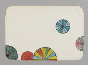 Pieni kortti koristeltu tyylitellyillä krysanteemeilla (verso), n. 1880 (wc, musta muste ja metalliväri erittäin ohuella kartongilla)