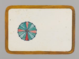 Pieni kortti, jossa tyylitelty krysanteemi, n. 1880. Akvarelli, musta muste ja metalliväri.