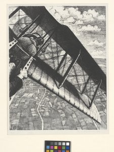 Lentokoneen rakentaminen: 4 000 jalan korkeus (litografia) tekijältä Christopher Richard Wynne Nevinson