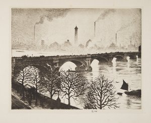Waterloon silta Savoy-ikkunasta, pub.1925 (etsaus) tekijältä Christopher Richard Wynne Nevinson