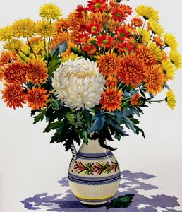 Krysanteemit kuviollisessa kannussa, 2005 (wc paperilla) tekijältä Christopher Ryland