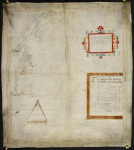 Kartta Bayfordin ja Goodmanstonin kartanoista Murstonissa ja Sittingbournessa, co. Kent: 1590 (muste ja väriväriliuokset pergamentilla).