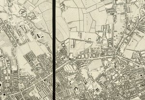 Yksityiskohta Pentonvillen alueesta Lontoon kartalta, joka on peräisin vuonna 1824 tehdystä todellisesta kartoituksesta. tekijältä Christopher and John (fl.1821 40) Greenwood