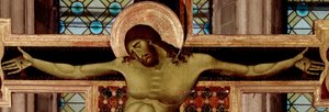 Krusifiksin yksityiskohta. Detrempe Cimabuen (Cenni di Pepo) puulla (1272-1302) 1268-1271 Mitat 336x267 cm Arezzo, San Domenicon kirkko