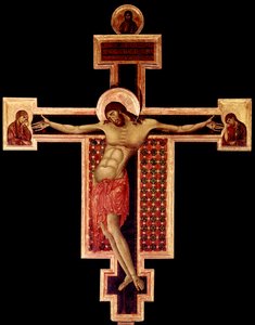 Krusifiksi Detrempe Cimabuen (Cenni di Pepo) puuhun (1272-1302) 1268-1271 Mitat 336x267 cm Arezzo, San Domenicon kirkko