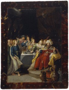 Belsassarin juhla, ei päivämäärää (öljy kuparilla) tekijältä Circle of Frans Francken the Younger