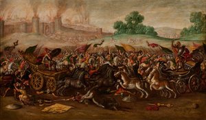 Jerusalemin polttaminen Nebukadnessarin armeijan toimesta. tekijältä Circle of Juan de la Corte