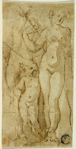 Venus ja Amor tekijältä Circle of Parmigianino