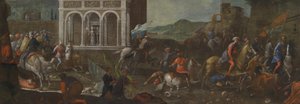 Pyhä Katariina Siena puolustamassa kaupunkia turkkilaisia ​​vastaan tekijältä circle of Vittore Carpaccio