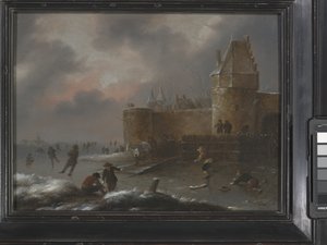 Talvimaisema, jossa luistelijoita, noin 1660 (öljy puulle) tekijältä Claes (1630 76) Molenaer