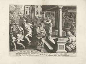 Paavali ajaa ulos demonit Efesossa Apostolien teot (sarjan nimi) Acta Apostolorum (sarjan nimi) tekijältä Claes Jansz. Visscher (II) (workshop of)