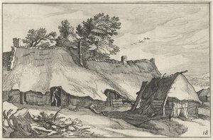 Maatila ja pieni navetta Maisemat maatiloilla (sarjan nimi) tekijältä Claes Jansz. Visscher (II)