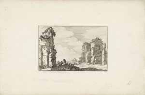 Kaksi paimenta rauniolla Italian maisemat raunioineen (sarjan nimi) Variae antiquitates Romanae (esineessä sarjan nimi) tekijältä Claes Jansz. Visscher (II)