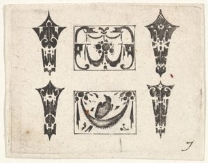 Blackwork Print kahdella vaakapaneelilla ja neljällä kehyksellä, n. 1620.