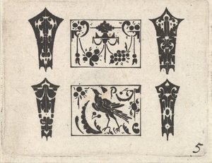 Blackwork Print symmetrisellä Schweifwerk-kuviolla, n. 1620. tekijältä Claes Jansz Visscher