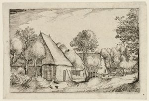 Maatilan piha, levy viisi maatilojen, maalaistalojen ja maalaiskylien kuvien (Praediorum villarum et rusticarum casularum icones) mukaan. tekijältä Claes Jansz. Visscher II