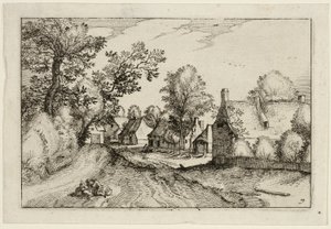 Kylätie, levy seitsemän maatilojen, maalaistalojen ja maalaiskylien kuvien jälkeen (Praediorum villarum et rusticarum casularum icones). tekijältä Claes Jansz. Visscher II