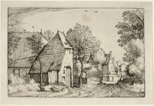Kylätie, levy kolme maatilojen, maalaistalojen ja maalaiskylien kuvien jälkeen (Praediorum villarum et rusticarum casularum icones). tekijältä Claes Jansz. Visscher II